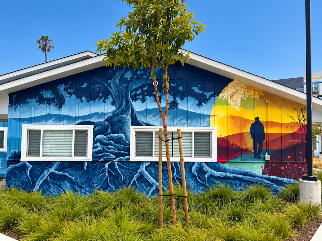 Mural on the side of Cronin House residential treatment center in Hayward, CA